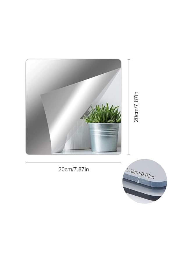 The Bros Self Adhesive Acrylic Mirror, 4 Pack Mirror Tiles, Flexible Plastic Mirror Sheets Wall Stickers, 2mm Thick Mirror, Frameless Small Mirror for Bathroom Bedroom Home Wall Decor (20x20cm) - Image 2
