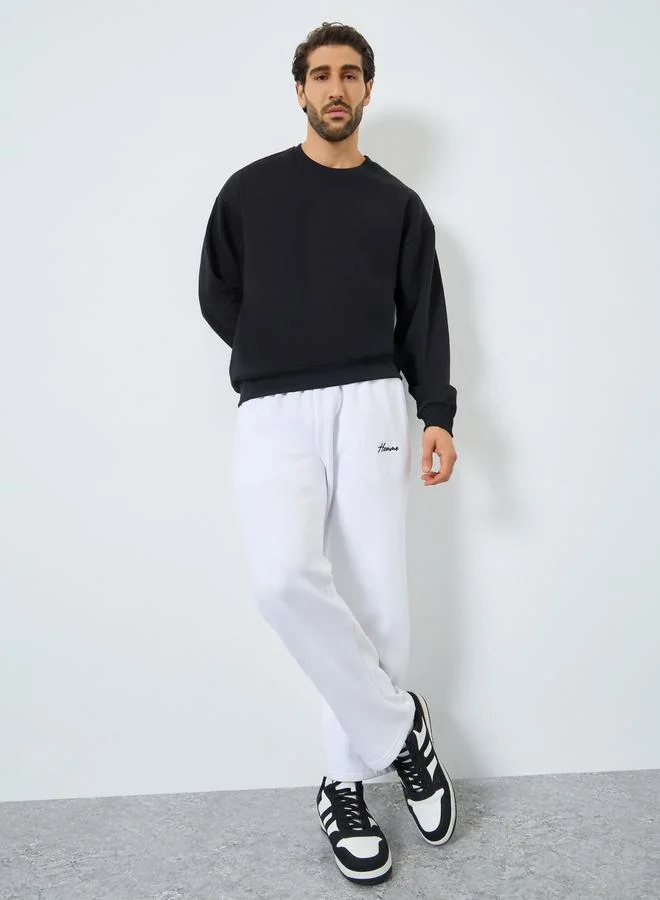 Styli Black Slogan Print Fleece Sweatshirt