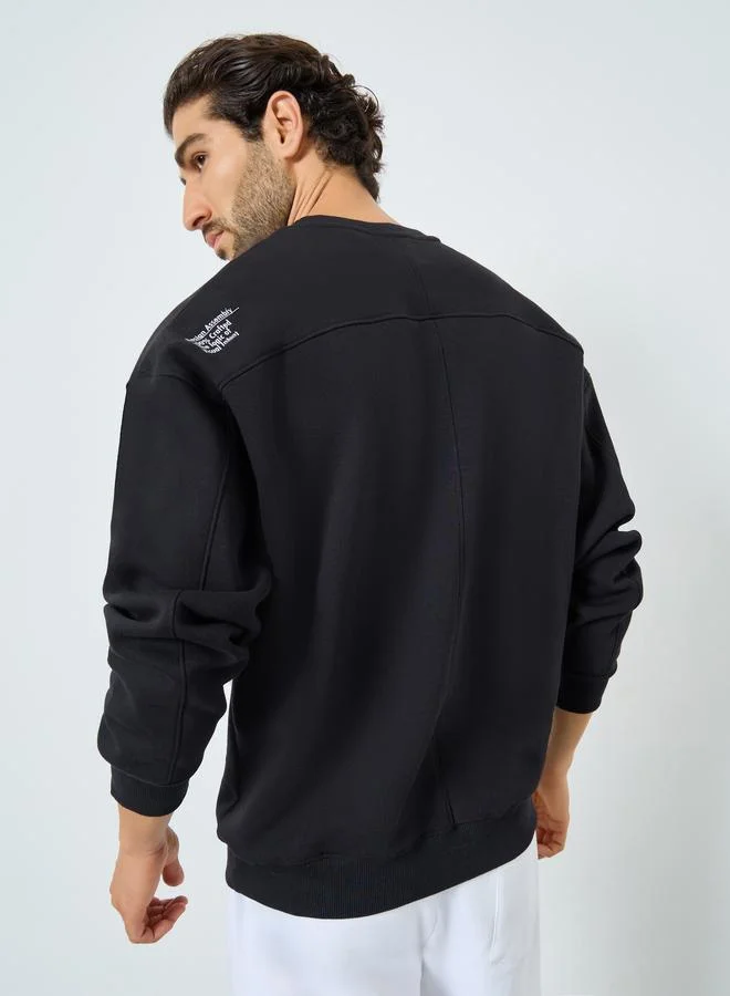 Styli Black Slogan Print Fleece Sweatshirt