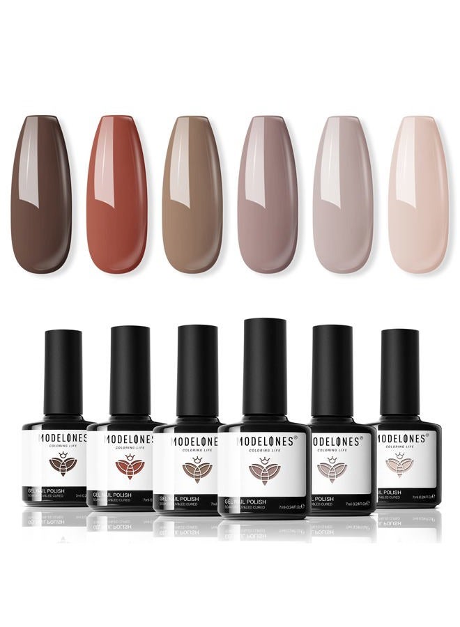 modelones Gel Nail Polish Set - 6 Colors Neutral Nude Brown Gel Polish All Seasons All Skin Tones Nail Gel Polish Kit Soak Off LED Nail Art Manicure DIY Salon Home Gift - Image 1