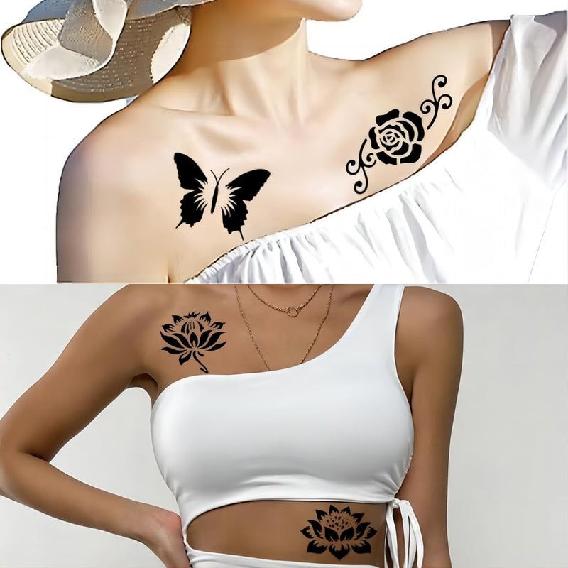 Glaryyears 8 Sheets Tattoo Stencil Hollow Drawing Black Mehndi Body Art Template Tool Feather Flower - Image 3