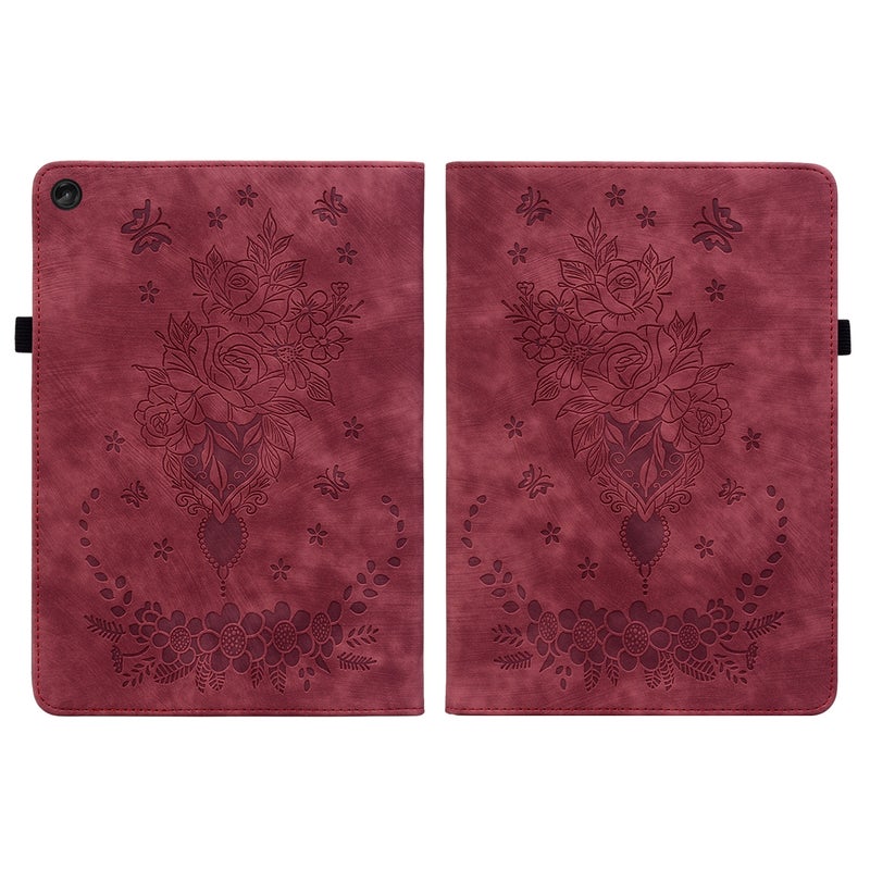 erorex For Lenovo Tab M10 10.1 3Rd Gen Butterfly Rose Embossed Leather Tablet Case(Red) - Image 2
