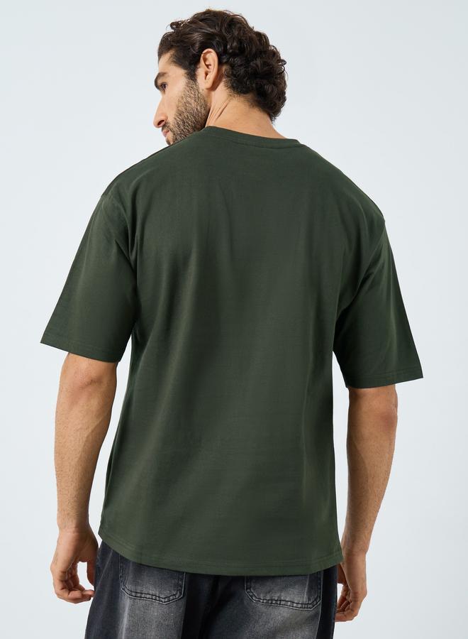 Styli Olive Green Oversized Crew Neck T-Shirt - Image 4