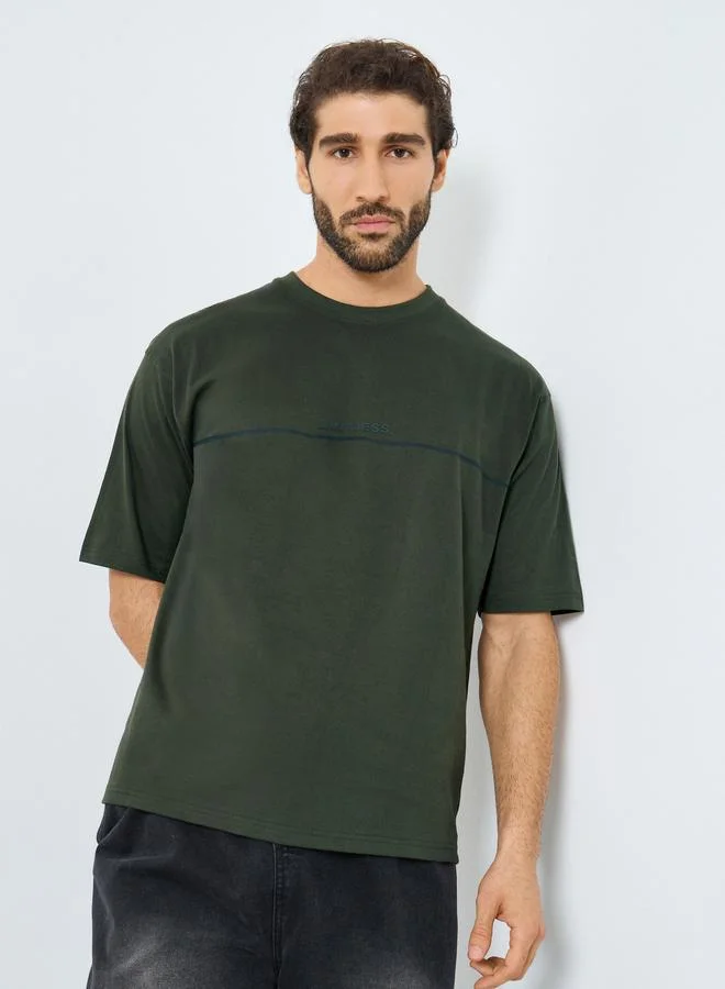 Styli Olive Green Oversized Crew Neck T-Shirt
