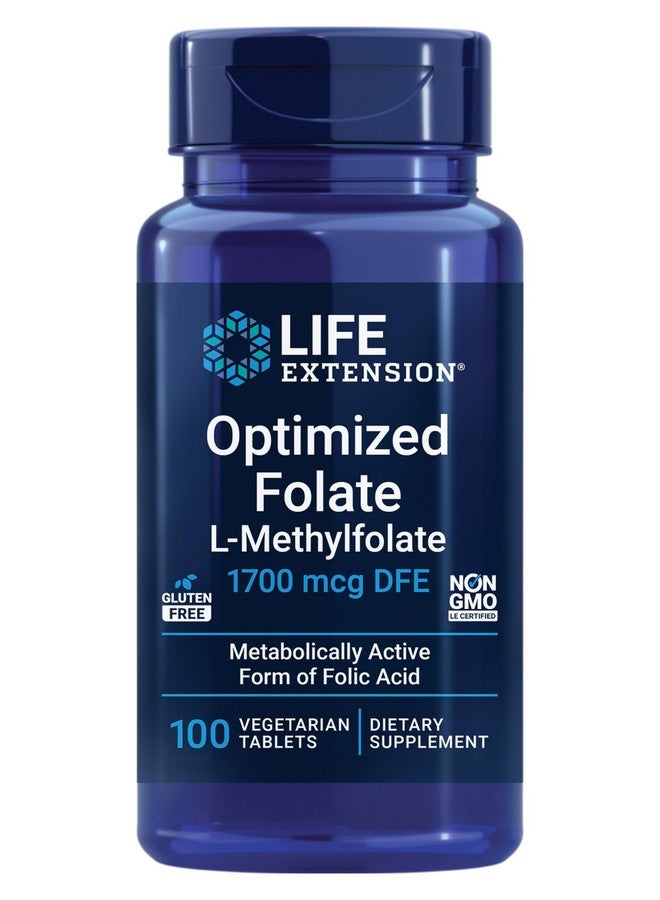 Life Extension Optimized Folate - L-methylfolate - Heart & Brain Support, Healthy Homocysteine Levels - Non-GMO, Gluten-Free, Vegetarian - 1700 mcg DFE, 100 Vegetarian Tablets - Image 1