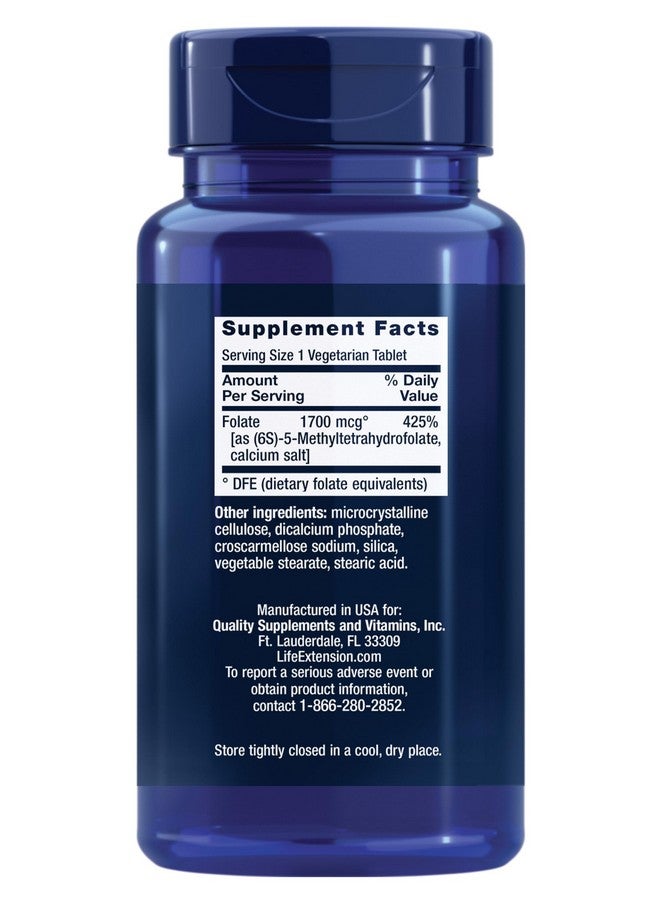 Life Extension Optimized Folate - L-methylfolate - Heart & Brain Support, Healthy Homocysteine Levels - Non-GMO, Gluten-Free, Vegetarian - 1700 mcg DFE, 100 Vegetarian Tablets - Image 2