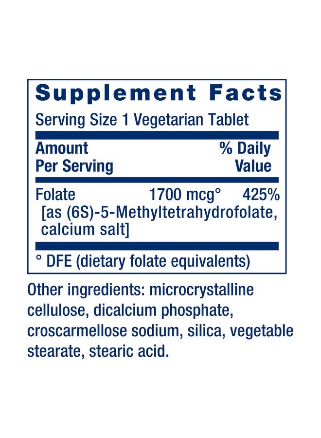 Life Extension Optimized Folate - L-methylfolate - Heart & Brain Support, Healthy Homocysteine Levels - Non-GMO, Gluten-Free, Vegetarian - 1700 mcg DFE, 100 Vegetarian Tablets - Image 3