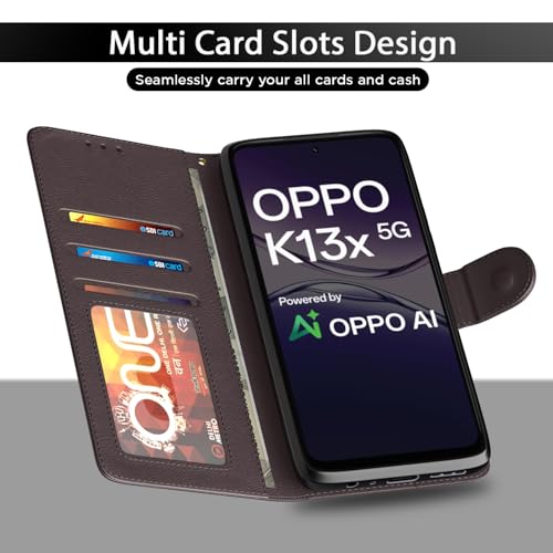Pikkme Flip Cover for Oppo K13x 5G Leather Finish | Inside TPU with Card Pockets | Wallet Stand and Shock Proof | Complete Protection Flip Case(Coffee) - Image 5