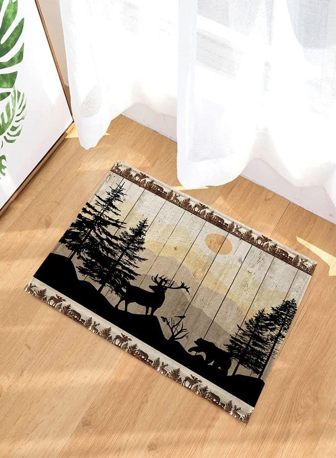 NYMB Rustic Cabin Bath Rugs for Bathroom, Cute Bear Deer Forest Print on Country Farmhouse Lodge Wooden Board Bathroom Rug Bath Mat Set Floor Mats, Wild Animas Vintage Doormat, (15.7X23.6) - Image 1