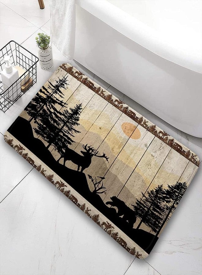 NYMB Rustic Cabin Bath Rugs for Bathroom, Cute Bear Deer Forest Print on Country Farmhouse Lodge Wooden Board Bathroom Rug Bath Mat Set Floor Mats, Wild Animas Vintage Doormat, (15.7X23.6) - Image 2