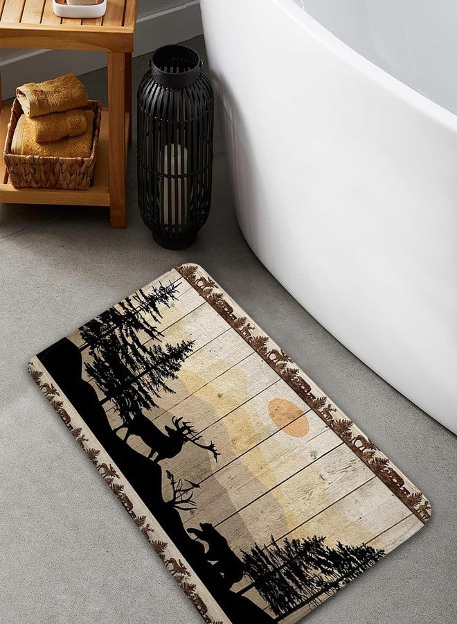 NYMB Rustic Cabin Bath Rugs for Bathroom, Cute Bear Deer Forest Print on Country Farmhouse Lodge Wooden Board Bathroom Rug Bath Mat Set Floor Mats, Wild Animas Vintage Doormat, (15.7X23.6) - Image 3