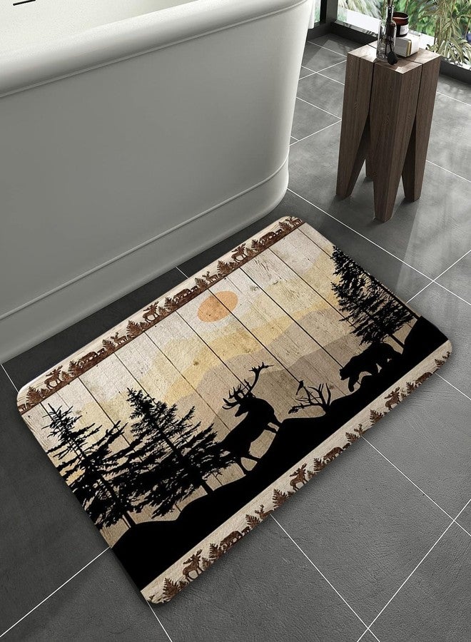 NYMB Rustic Cabin Bath Rugs for Bathroom, Cute Bear Deer Forest Print on Country Farmhouse Lodge Wooden Board Bathroom Rug Bath Mat Set Floor Mats, Wild Animas Vintage Doormat, (15.7X23.6) - Image 5