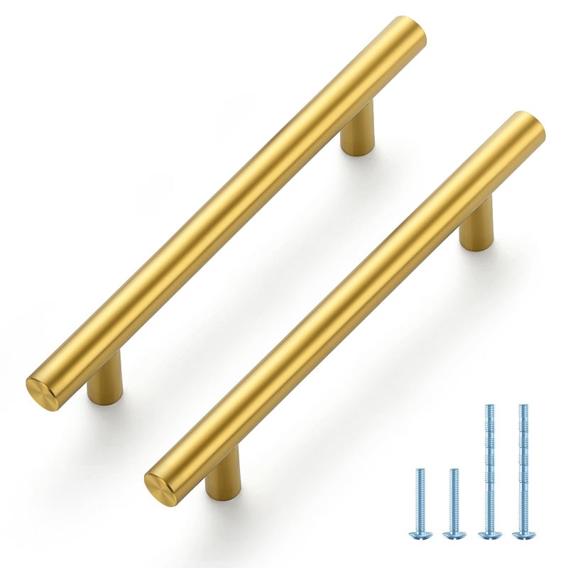 JOY DECOR 25 Pack 6 Inch Cabinet Pulls Kitchen Cabinet Handles with 334 Inch Hole Center Brushed Brass Cabinet Hardware Stainless Steel Kitchen Drawer Pulls for Cabinets Cupboard 96mm Hole Centers - Image 2