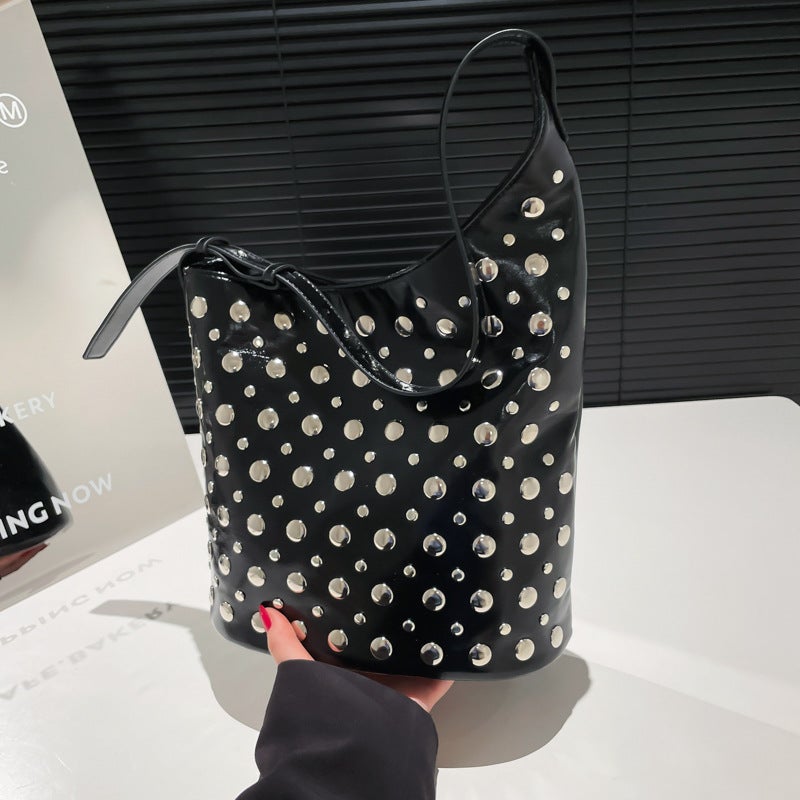 2025 Popular Rivet Women'S Bag Fashion Shoulder Bag New Bucket Bag Handbag - Image 2