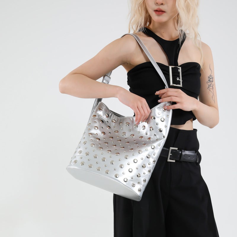 2025 Popular Rivet Women'S Bag Fashion Shoulder Bag New Bucket Bag Handbag - Image 5