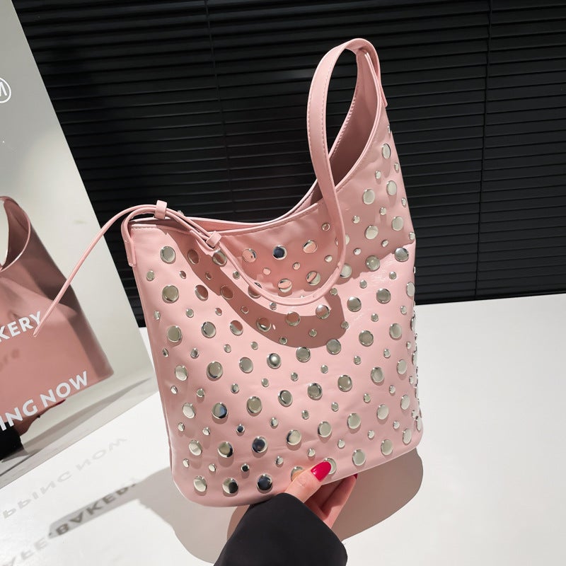 2025 Popular Rivet Women'S Bag Fashion Shoulder Bag New Bucket Bag Handbag - Image 3