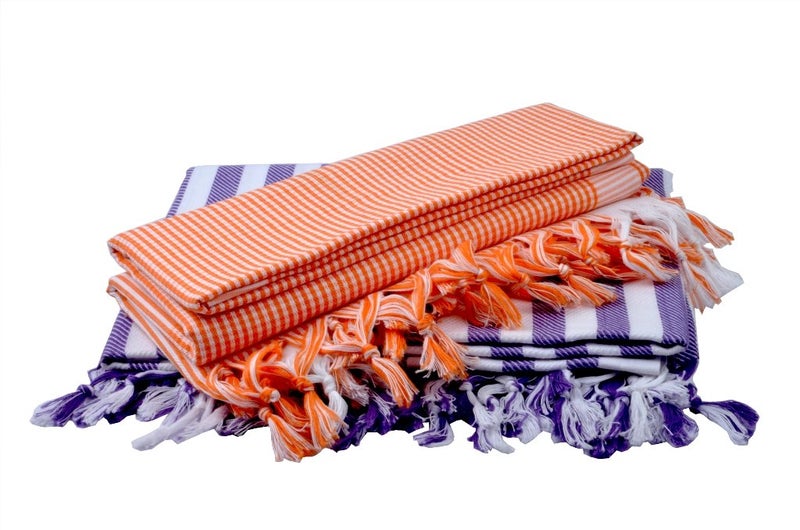 Sathiyas Cotton Bath Towel Pack of 2 (Lavendar, Orange) - Image 4