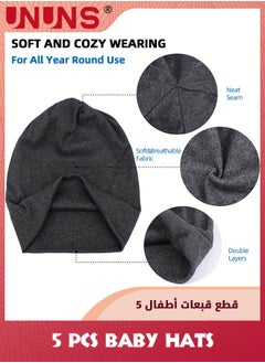 UNUNS 5 Pack Unisex Baby Hats,Soft Cotton Kids Hats Caps,Solid Color Cute Knit Cap For Toddler Boys Girls,Preemie Infants Baby Hats Beanie Caps,Warm Skull Caps For Little Child 1-7 Years Old,5 Colors  - Image 2