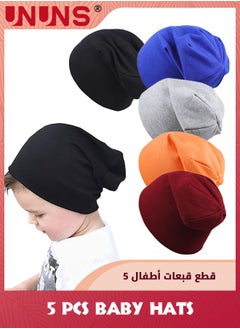 UNUNS 5 Pack Unisex Baby Hats,Soft Cotton Kids Hats Caps,Solid Color Cute Knit Cap For Toddler Boys Girls,Preemie Infants Baby Hats Beanie Caps,Warm Skull Caps For Little Child 1-7 Years Old,5 Colors  - Image 1