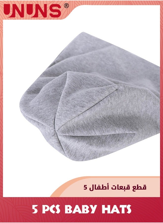 UNUNS 5 Pack Unisex Baby Hats,Soft Cotton Kids Hats Caps,Solid Color Cute Knit Cap For Toddler Boys Girls,Preemie Infants Baby Hats Beanie Caps,Warm Skull Caps For Little Child 1-7 Years Old,5 Colors  - Image 5