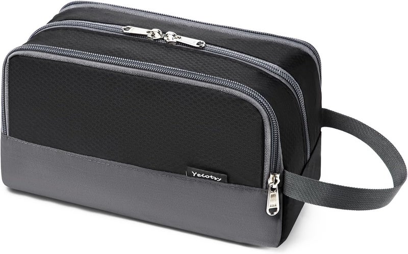 Yeiotsy Travel Toiletry Bag for Men - Ultra-thin Dopp Kit with Mesh Pockets, Compact Shaving Organizer for Gym/Camping/Hiking (Black) - Image 1