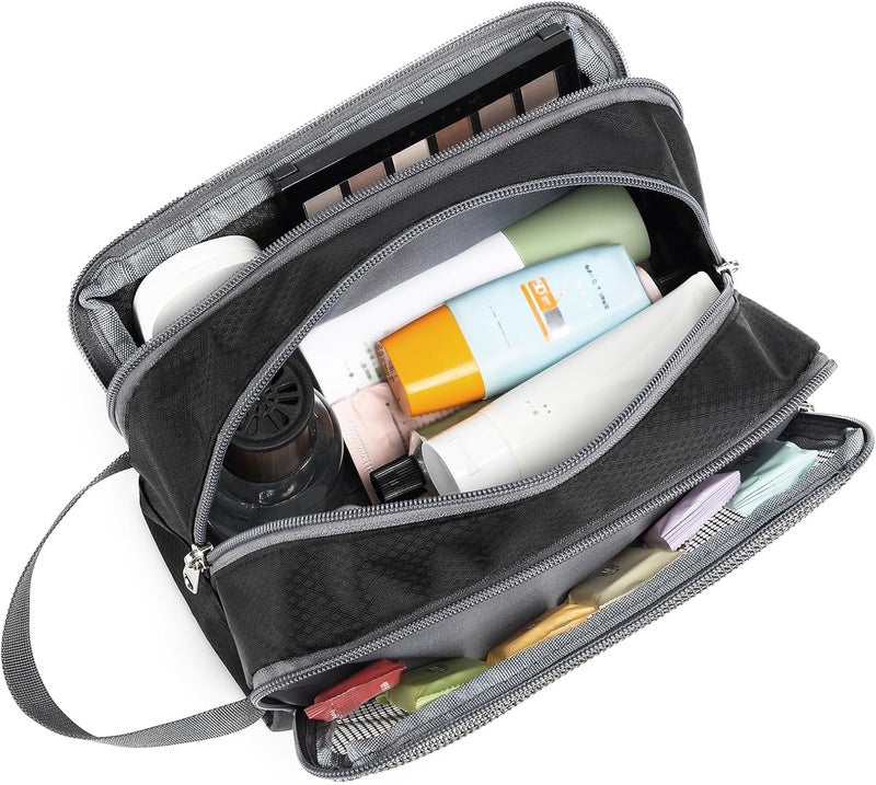 Yeiotsy Travel Toiletry Bag for Men - Ultra-thin Dopp Kit with Mesh Pockets, Compact Shaving Organizer for Gym/Camping/Hiking (Black) - Image 2
