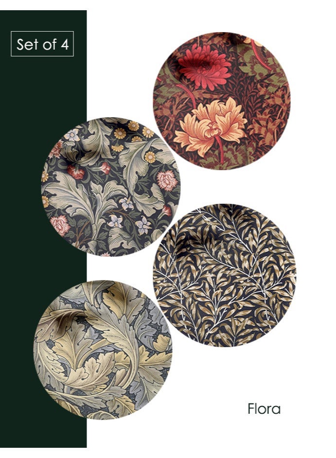 DB Innov. Round Place Mats, 4 Pcs Faux Leather Glass Cup Holder, Coffee Mug Place Mats, Non-Slip Heat Stain Resistant Coaster Set, Outdoor Table Mats, Indoor Placemats for Kitchen Dinning, 17.3cm Dia(Flora) - Image 4