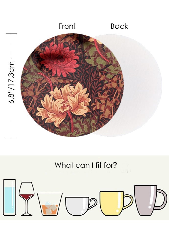 DB Innov. Round Place Mats, 4 Pcs Faux Leather Glass Cup Holder, Coffee Mug Place Mats, Non-Slip Heat Stain Resistant Coaster Set, Outdoor Table Mats, Indoor Placemats for Kitchen Dinning, 17.3cm Dia(Flora) - Image 2