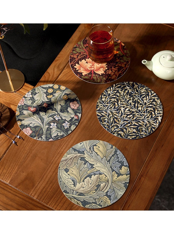 DB Innov. Round Place Mats, 4 Pcs Faux Leather Glass Cup Holder, Coffee Mug Place Mats, Non-Slip Heat Stain Resistant Coaster Set, Outdoor Table Mats, Indoor Placemats for Kitchen Dinning, 17.3cm Dia(Flora) - Image 5
