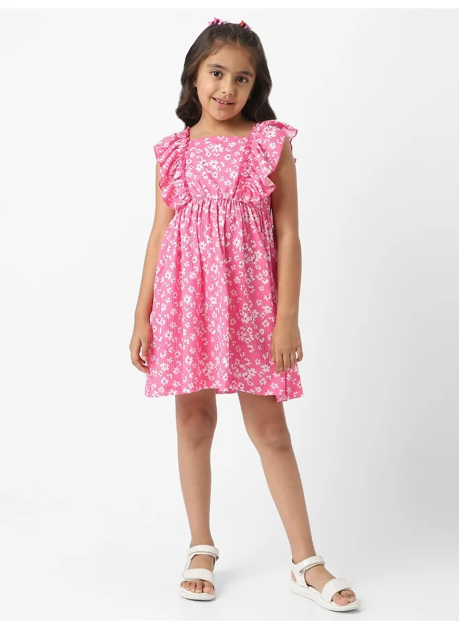 نوتيناتي Nautinati Girls' Textured Knit Ruffle Sleeves Floral Frock
