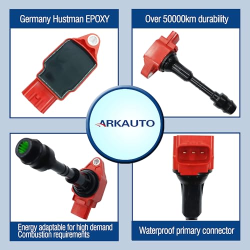 ARKAUTO طقم شمعات إشعال ARKAUTO الحمراء للأداء مكون من 8 قطع متوافق مع INFINITI QX56 NISSAN ARMADA NV2500 NV3500 PATHFINDER TITAN 56 V8 VK56DE TB48 بديل لـ 22448ZE00A 22448ZE00C UF551 UF551 C1672 - Image 3
