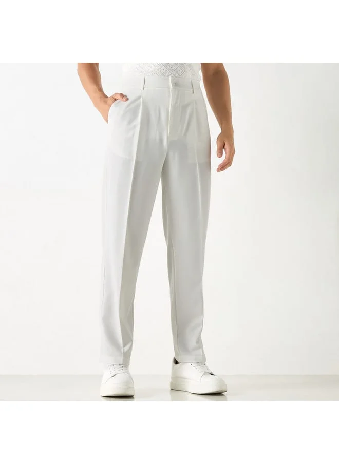 Iconic Iconic Solid Pants with Button Closure and Pockets
