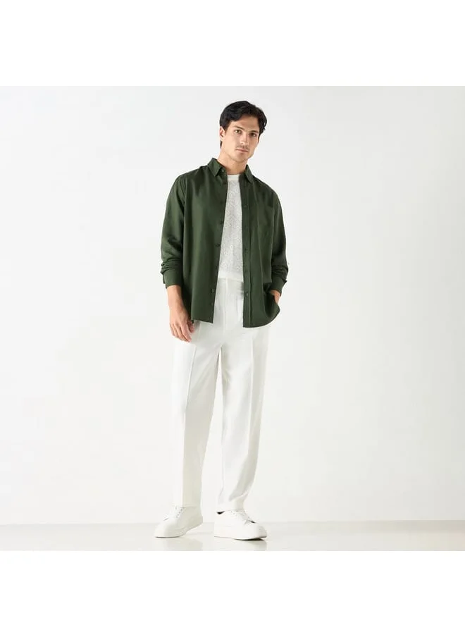 Iconic Iconic Solid Pants with Button Closure and Pockets