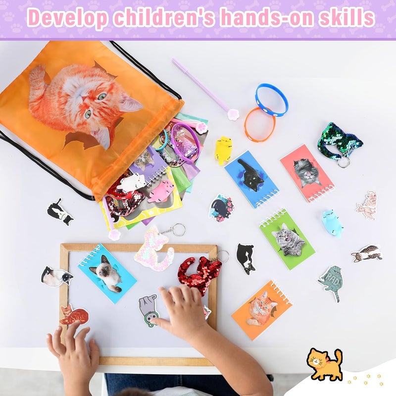 Jerify 91 Pcs Cat Birthday Party Favors Decoration Cat Party favor bags Fillers Drawstring Backpack Bracelets Squeeze Kids Toys Party Supplies for Gift Reward PrizesNovelty Style - Image 5