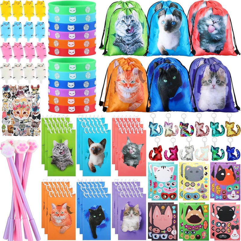 Jerify 91 Pcs Cat Birthday Party Favors Decoration Cat Party favor bags Fillers Drawstring Backpack Bracelets Squeeze Kids Toys Party Supplies for Gift Reward PrizesNovelty Style - Image 1