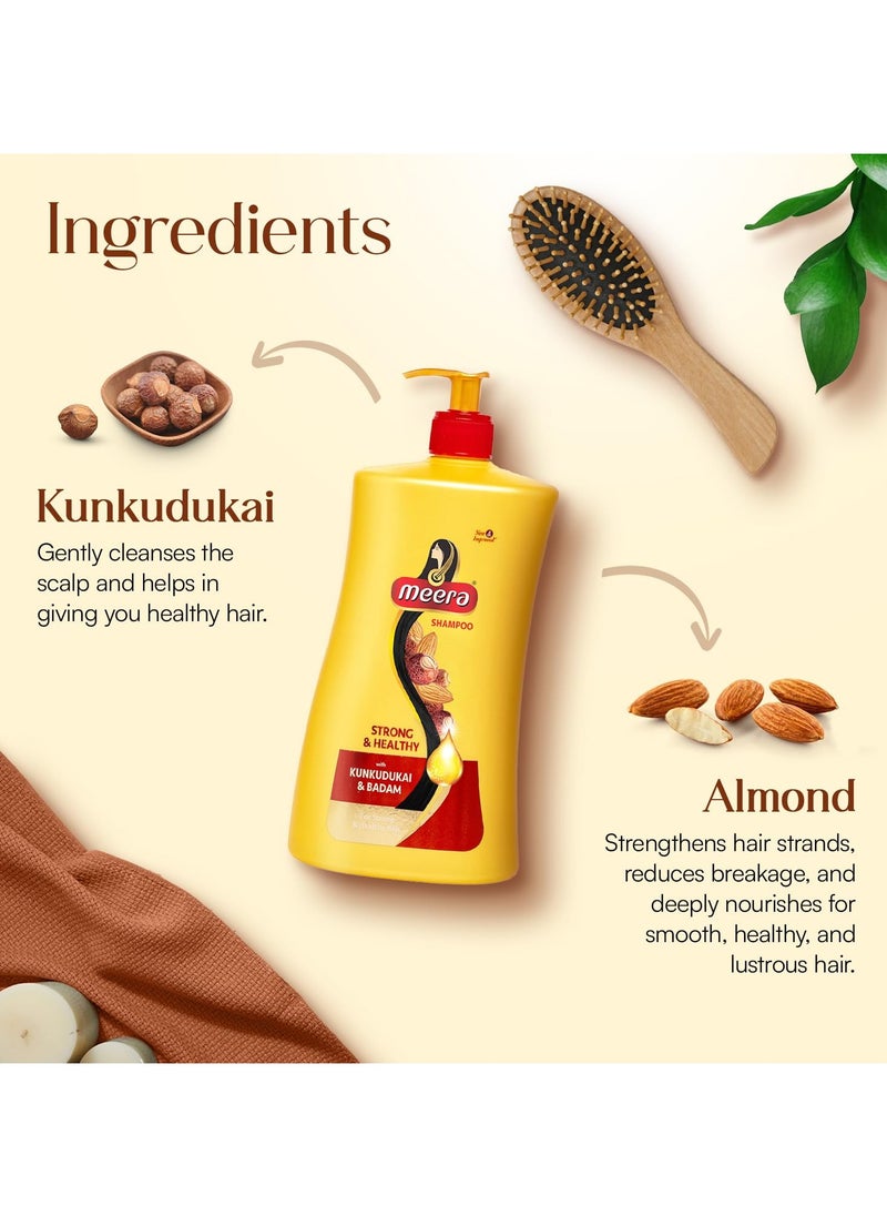 MEERA Strong & Healthy Shampoo, 1 litre | Strengthens Hair & Reduces Breakage | Enriched with Badam & Kunkudukai | Gentle Paraben-Free Care for Women & Men  - Image 2