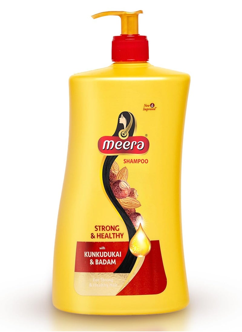 MEERA Strong & Healthy Shampoo, 1 litre | Strengthens Hair & Reduces Breakage | Enriched with Badam & Kunkudukai | Gentle Paraben-Free Care for Women & Men  - Image 1