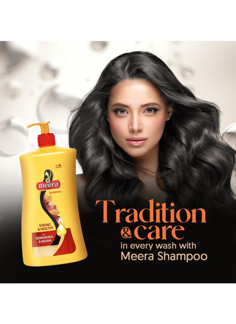 MEERA Strong & Healthy Shampoo, 1 litre | Strengthens Hair & Reduces Breakage | Enriched with Badam & Kunkudukai | Gentle Paraben-Free Care for Women & Men  - Image 3