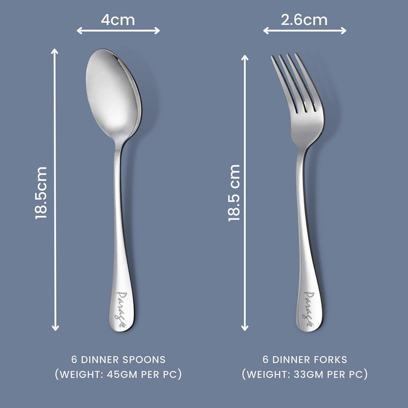 Parage 12 Pieces Stainless Steel Table Spoons and Forks Set with Round Edge Tableware Set of 12 Silver Contains 6 Table Spoons and 6 Dinner Forks - Image 2