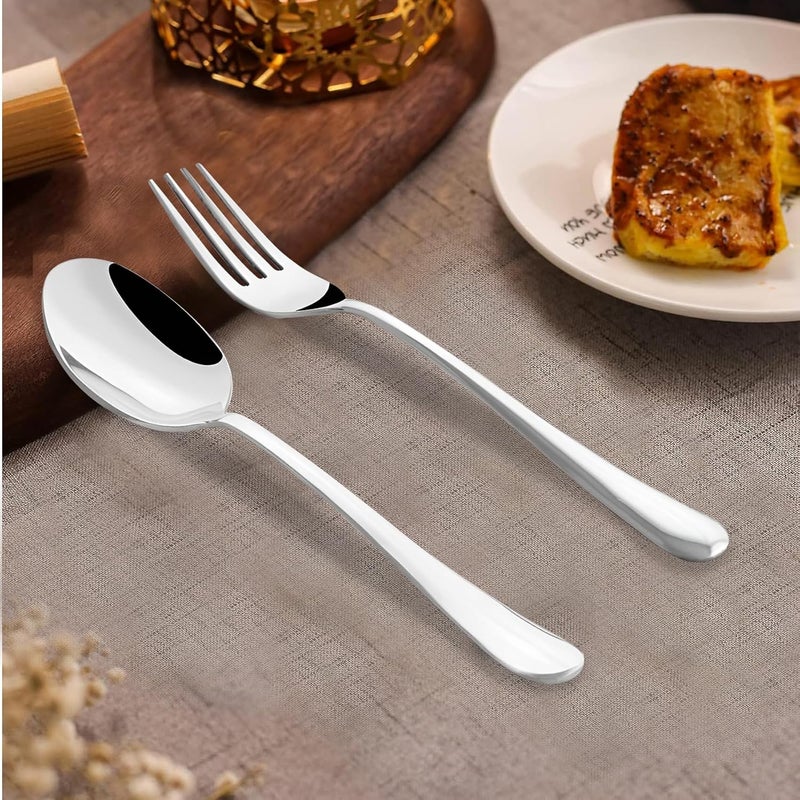 Parage 12 Pieces Stainless Steel Table Spoons and Forks Set with Round Edge Tableware Set of 12 Silver Contains 6 Table Spoons and 6 Dinner Forks - Image 1