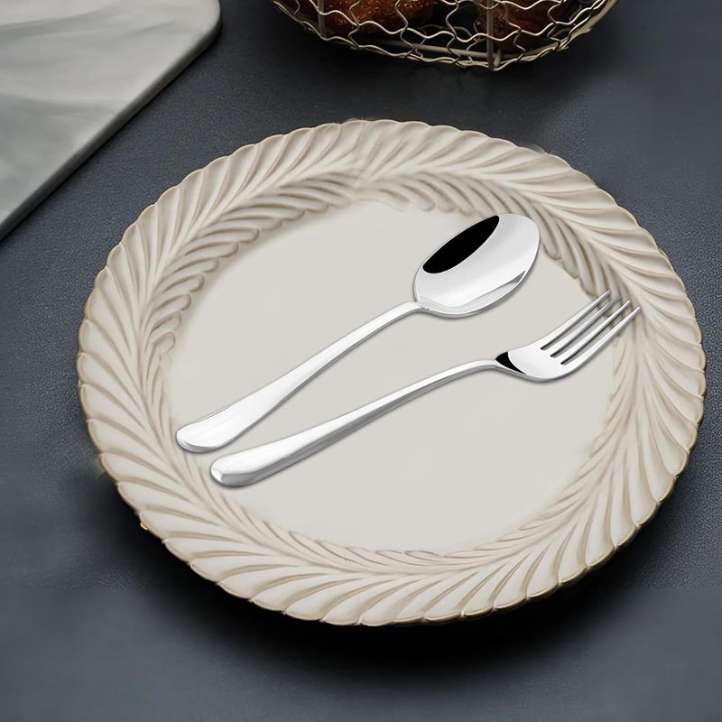 Parage 12 Pieces Stainless Steel Table Spoons and Forks Set with Round Edge Tableware Set of 12 Silver Contains 6 Table Spoons and 6 Dinner Forks - Image 4