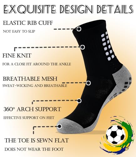 KMOLY 2 Set Kids Grip Soccer Socks and Shin Guard Sleeves for Age 714 Youth Boys Children Football Basketball Training 2 Set Black - Image 3