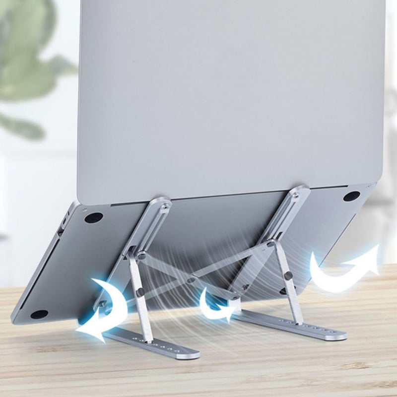 Aluminum Alloy Laptop Stand Foldable Portable Heat Dissipation Computer Holder for Notebook Users Silver Adjustable Cooling Bracket for Desk and Travel - Image 5