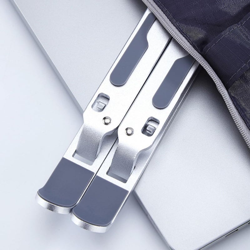 Aluminum Alloy Laptop Stand Foldable Portable Heat Dissipation Computer Holder for Notebook Users Silver Adjustable Cooling Bracket for Desk and Travel - Image 4