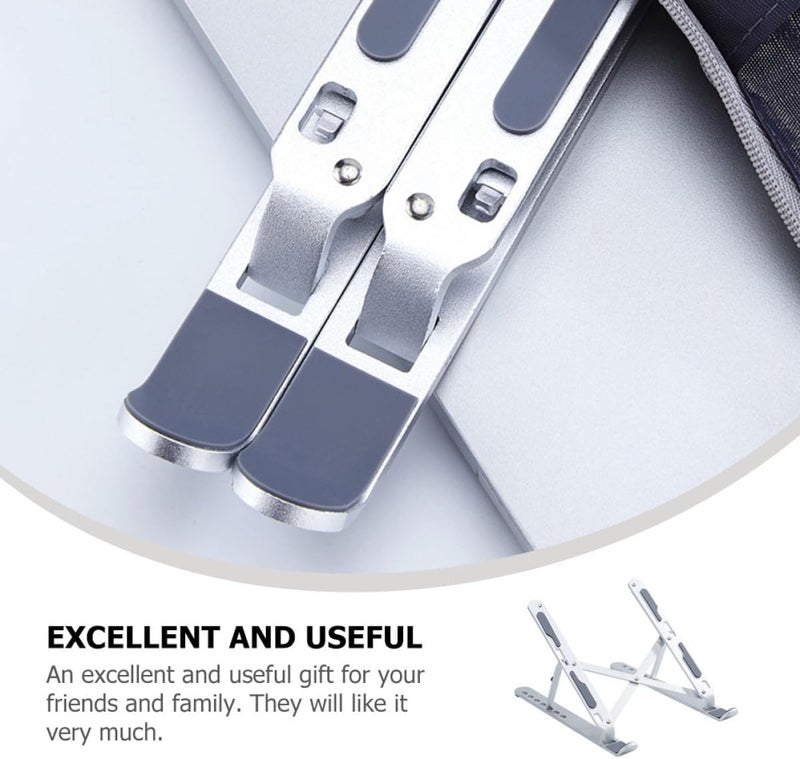 Aluminum Alloy Laptop Stand Foldable Portable Heat Dissipation Computer Holder for Notebook Users Silver Adjustable Cooling Bracket for Desk and Travel - Image 3