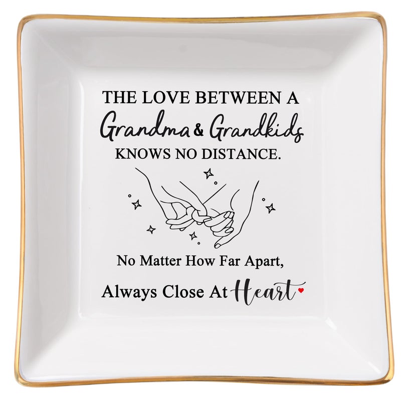 Spegiffu Grandma Gifts from Grandkids, Gifts for Grandma Jewelry Tray Dish - The Love Between A Grandma & Grandkids Knows No Distance, Grandmother Birthday Christmas for Grandma - Image 1