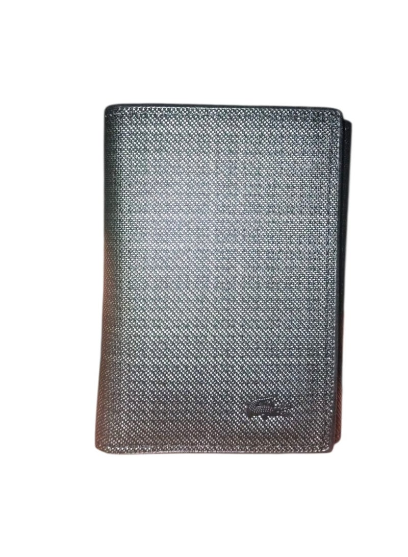 Lacoste Men's Textured Leather Trifold Wallet with ID Window – Black - Image 4