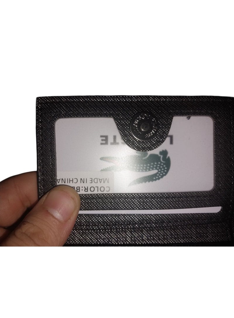 Lacoste Men's Textured Leather Trifold Wallet with ID Window – Black - Image 2