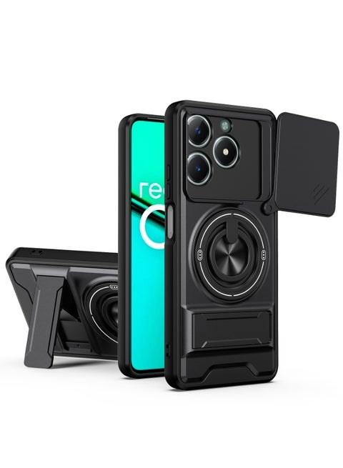 جراب حمايه مقاوم للصدمات مزود بستاند وحلقه دائريه وحمايه للكاميرا متوافق مع  Realme C63 / C61 (اسود)