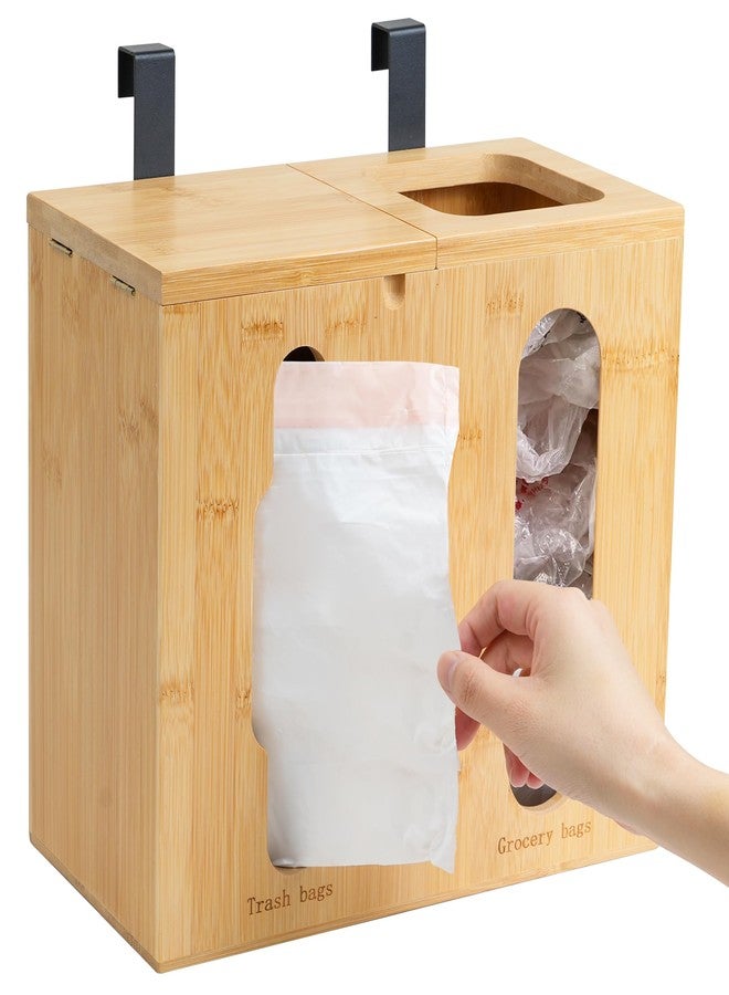 Bambition Bamboo Trash Bag Dispenser & Grocery Bag Holder, 2 in 1 Garbage Bags Storage Box for Cabinet Door, Under Sink, or Wall Mounting - Image 1